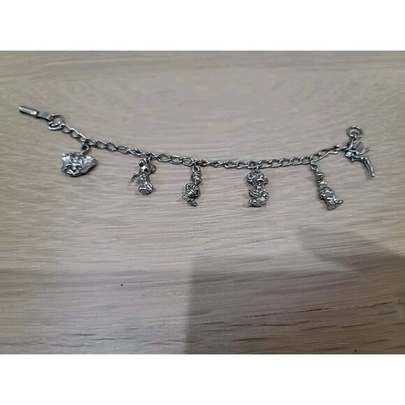 Charm Bracelet Vtg Walt Disney Characters 1990’s Silver Tone Dumbo Tink Mickey - Picture 2 of 8